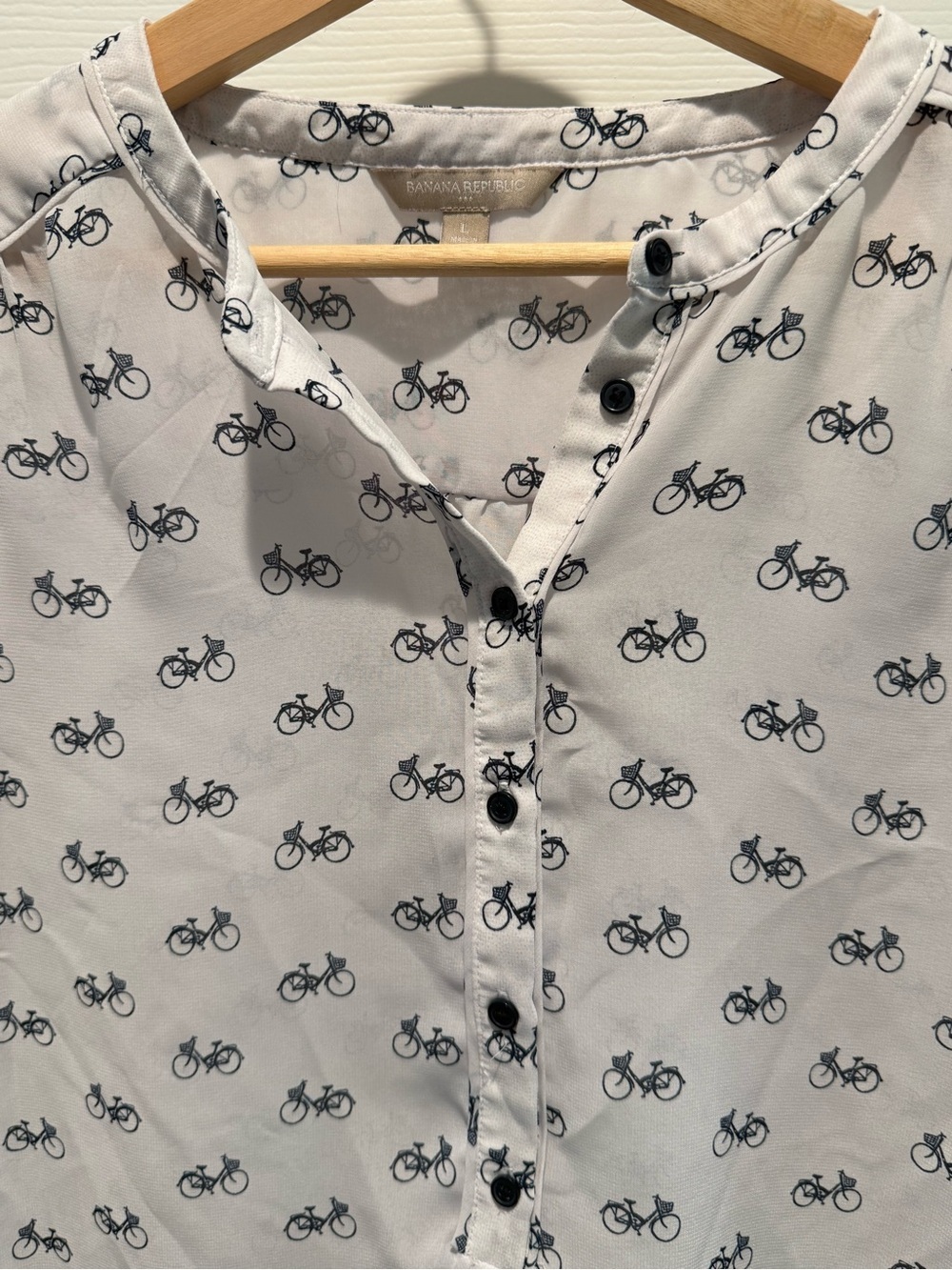 Banana Republic White Blouse with Navy Bicycle Print - Picture 3 of 4